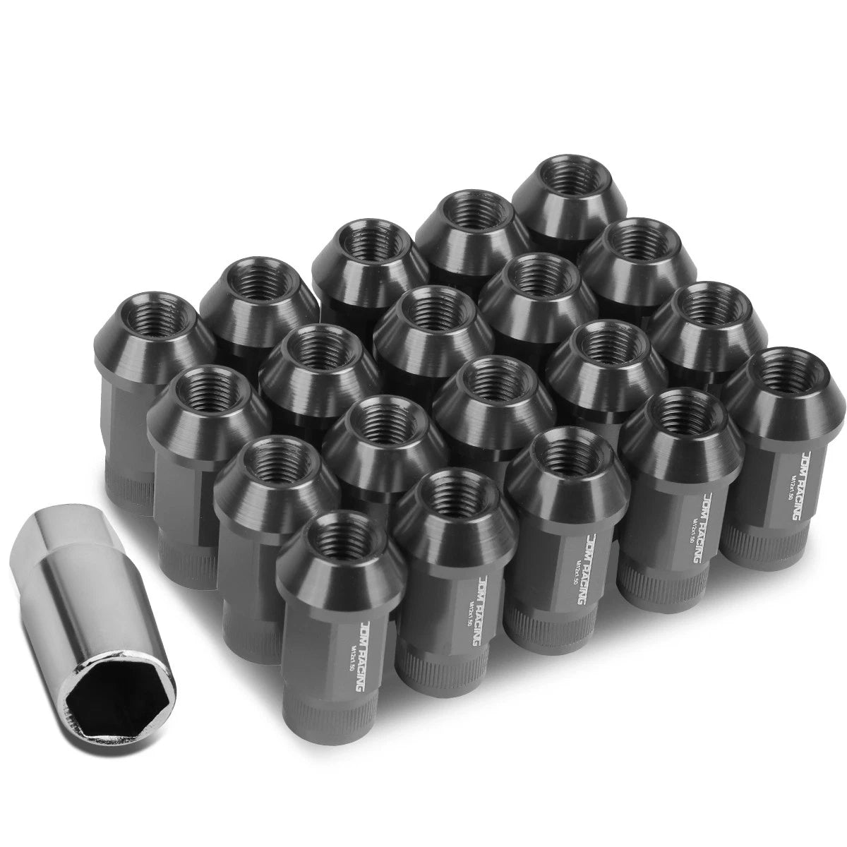 Set of 4 Open End M12x1.5 44mm Tall Gun Metal Aluminum Lug Nuts for JDM