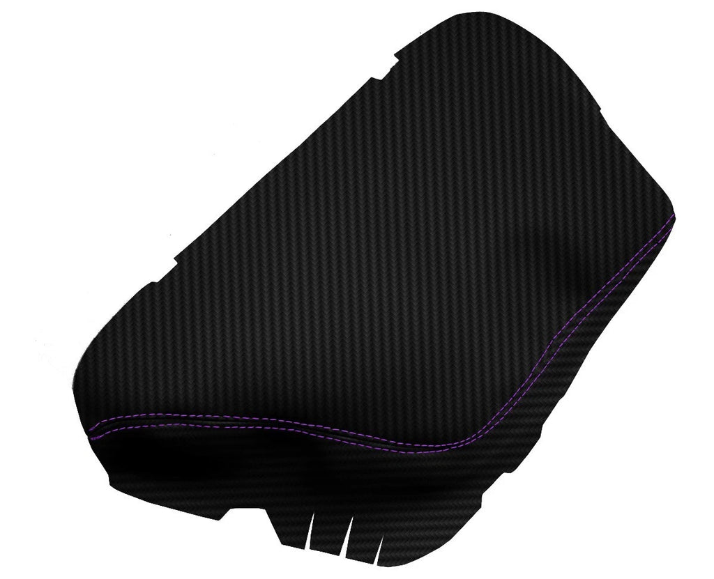 Console Lid Armrest Cover for Dodge Challenger (2015–2020) Carbon Fiber Purple Stitch
