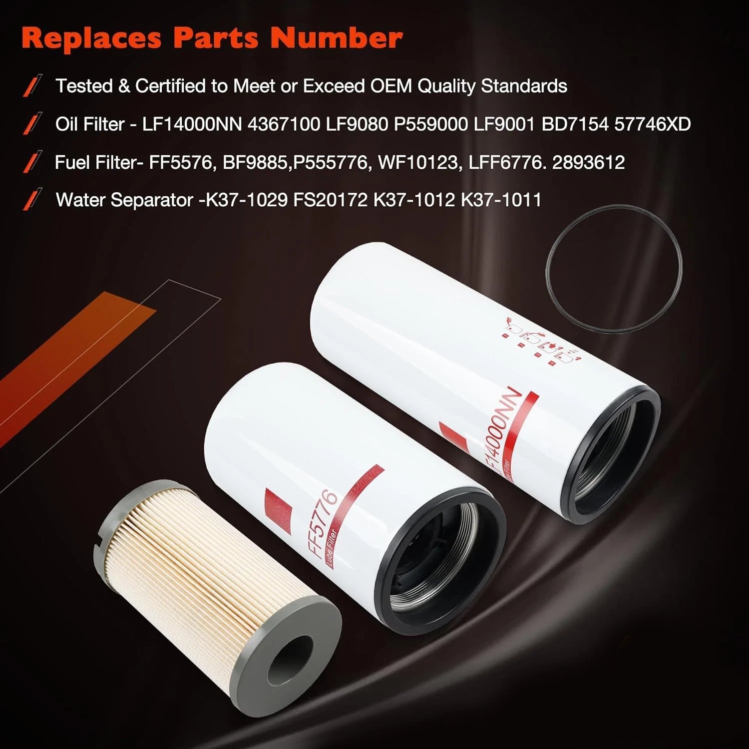 Set of 2 Oil Fuel Filters LF14000NN FF5776 K37-1029 for Kenworth T680 T880 Peterbilt 389