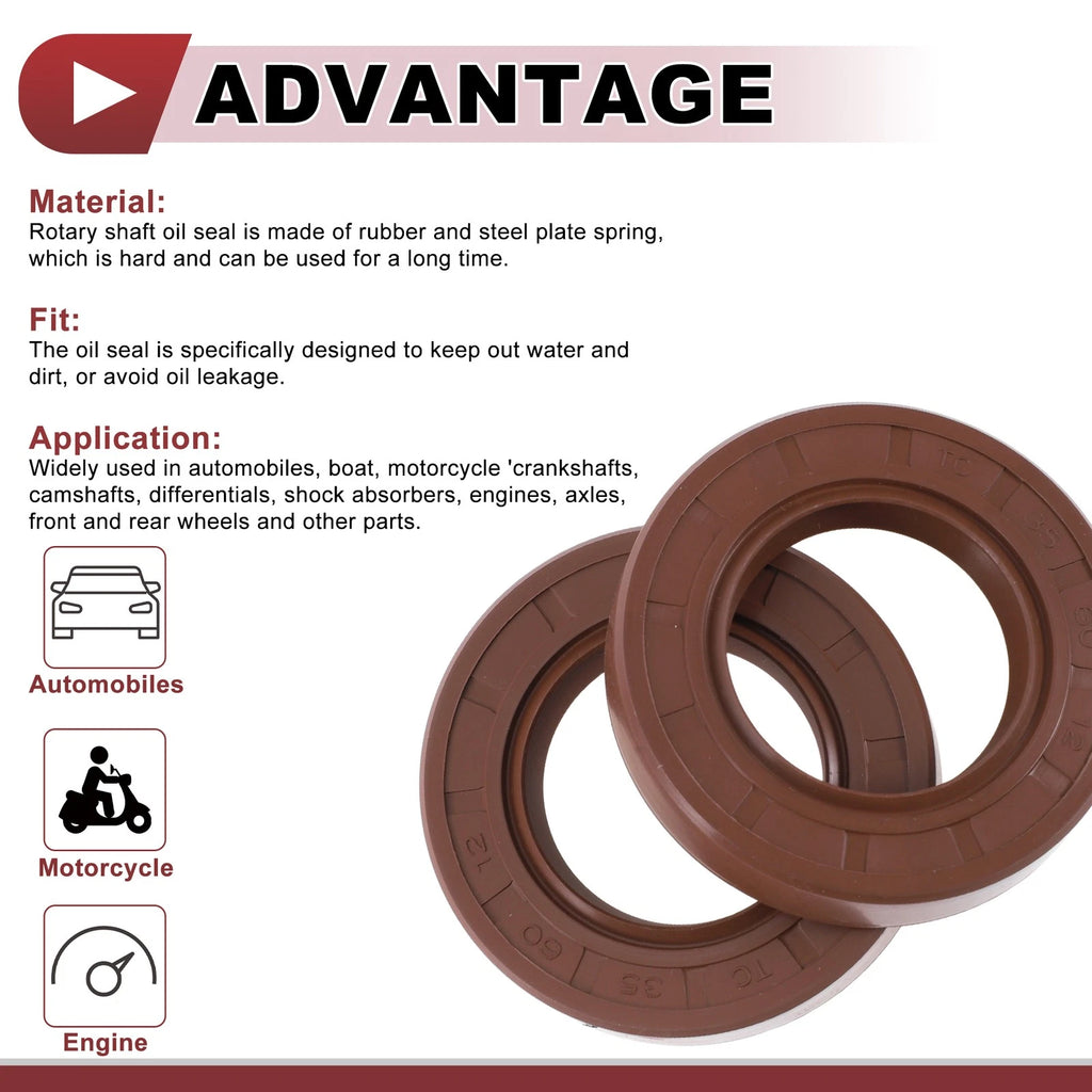 2X Oil Seal Rotary Shaft Seal for Various Models (35x60x12mm) FKM Rubber
