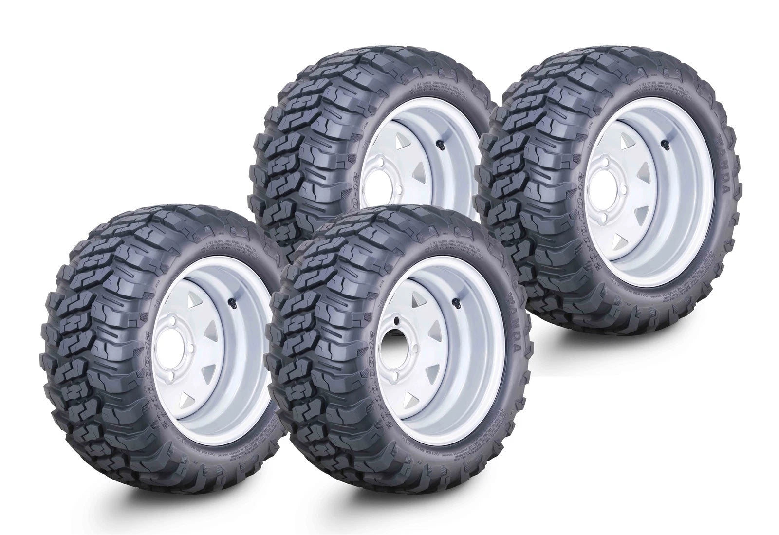 Set of 4 Wanda 20x10-12 AT Golf Cart Tire Assembly w/4x4" ET-25.4 Wheel 14055