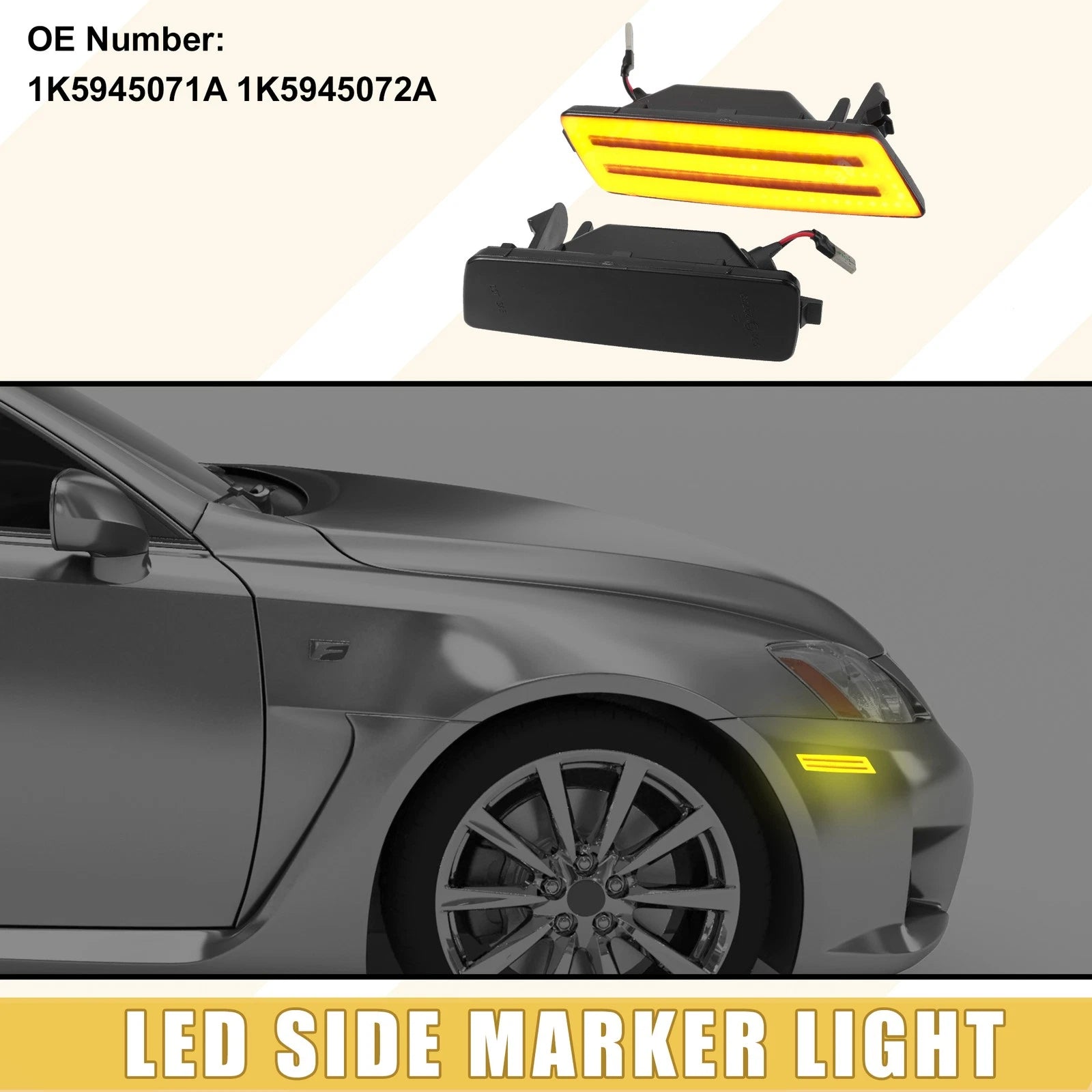 Set of 2 Front LED Side Marker Lights for Volkswagen (1K5 945 071A)