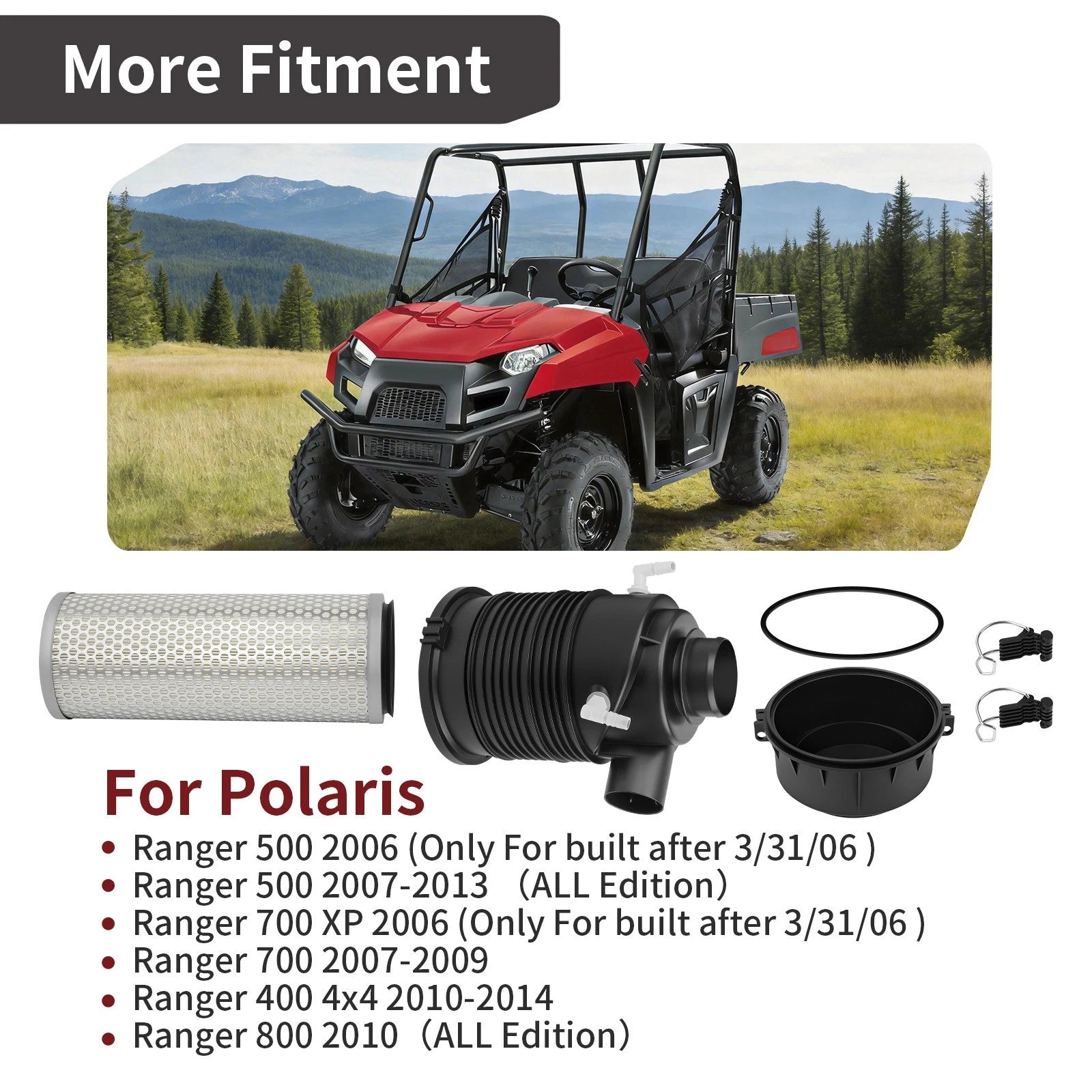 Air Box Cove Seal Clip & Air Intake Filter Kit for Polaris Ranger 500 (2006–2013)