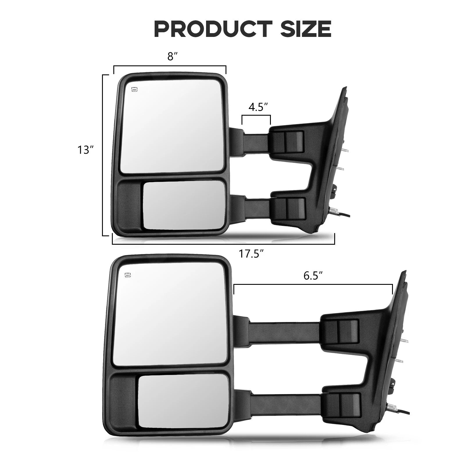 Power Heated Smoke Signal Tow Mirrors for Ford F250-F550 Super Duty (2008–2016)