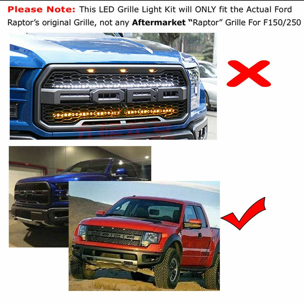 3X Clear Lens Amber LED Front Grille Running Light for Ford F150 Raptor (2010–2014)