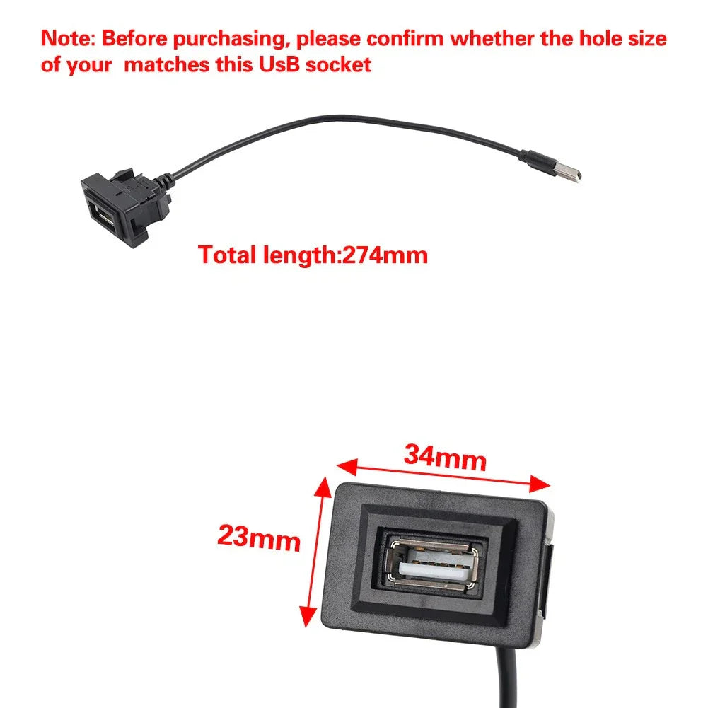 USB Male to Female Extension Cable Adapter for Toyota Dashboard