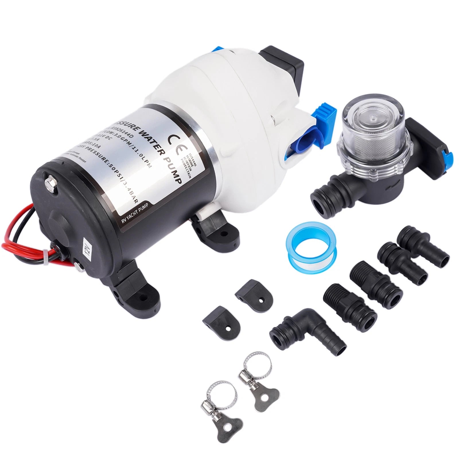 3 GPM Triplex Diaphragm Fresh Water Pump for RV (12V, 50 PSI)