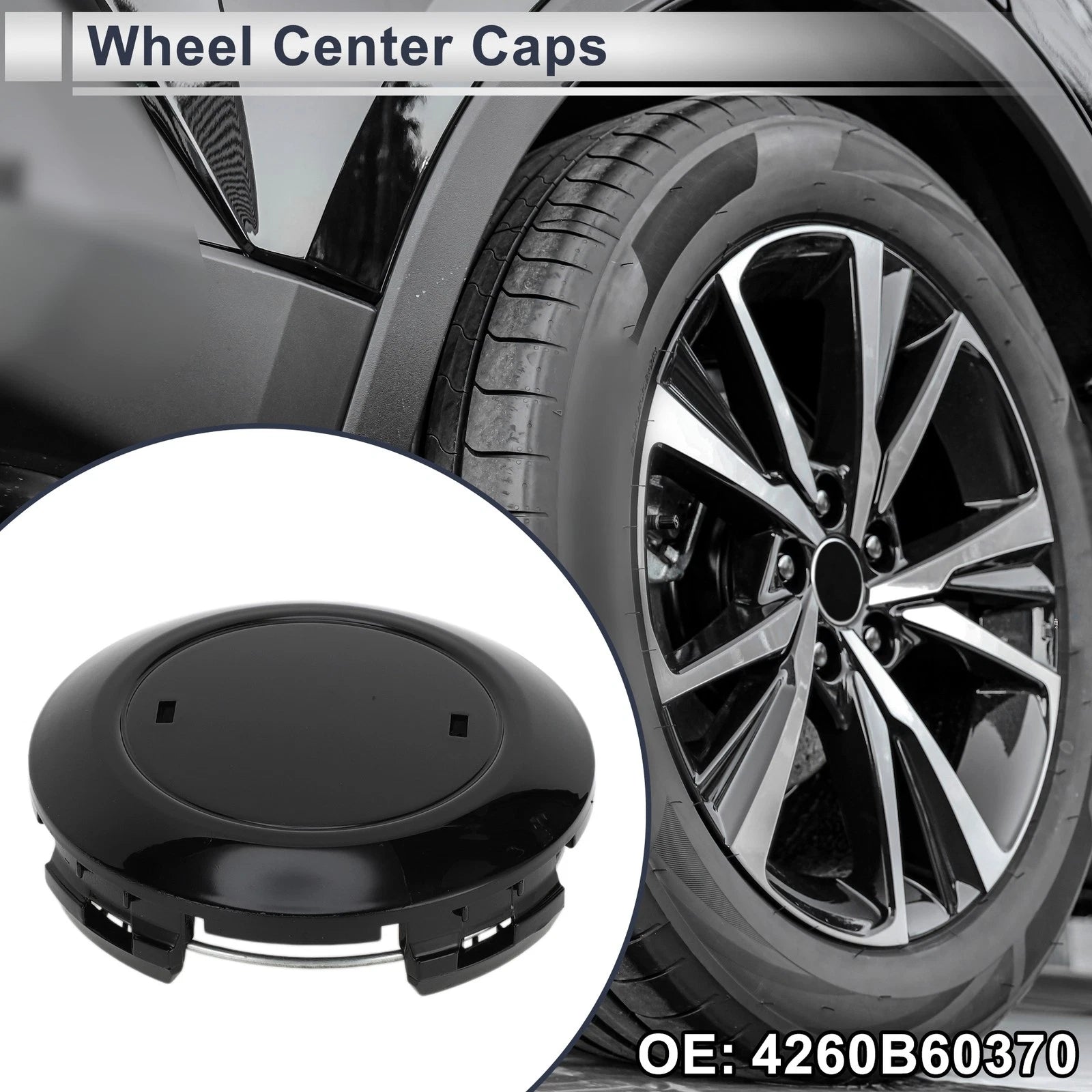 Wheel Center Caps No. 4260B60370 for Toyota Land Cruiser (2016–2021) Black Plastic