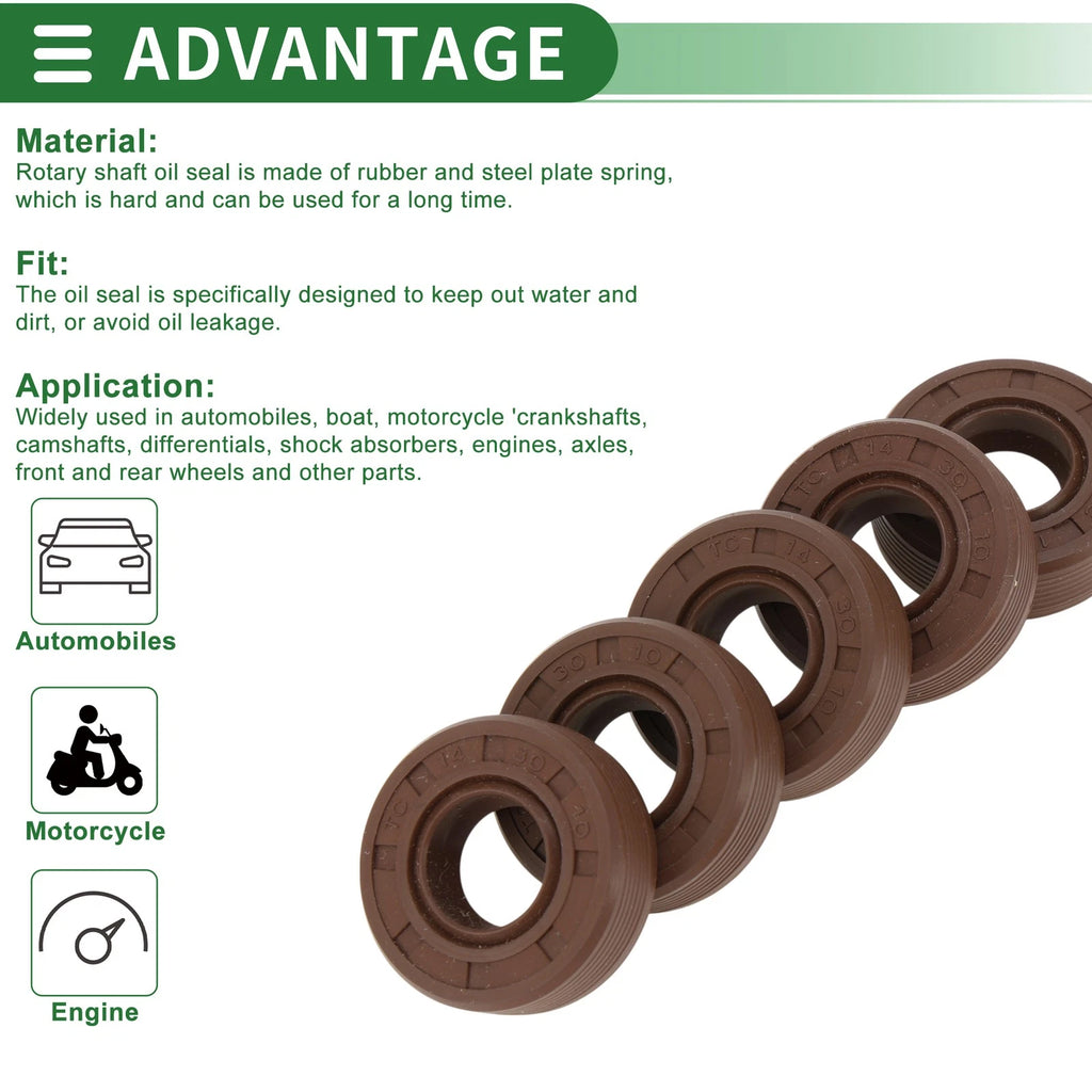 Set of 5 Oil Seals FKM Rubber 14x30x10mm for Various Models 