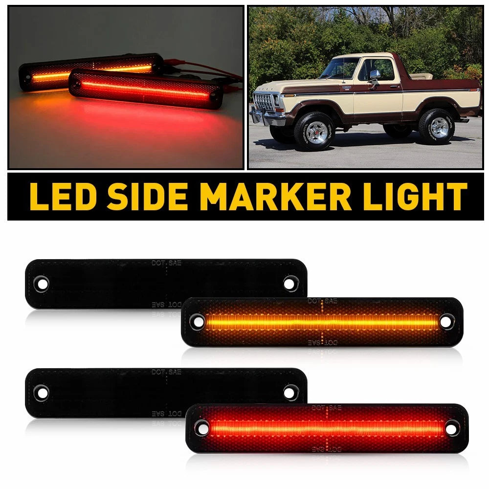 Set of 4 Smoked Amber/Red LED Strip Side Markers for Ford Bronco F-Truck (1973–1979)