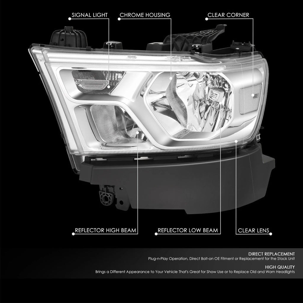 Chrome Housing Clear Reflector Headlights Assembly for Ram 1500 (2019–2024)