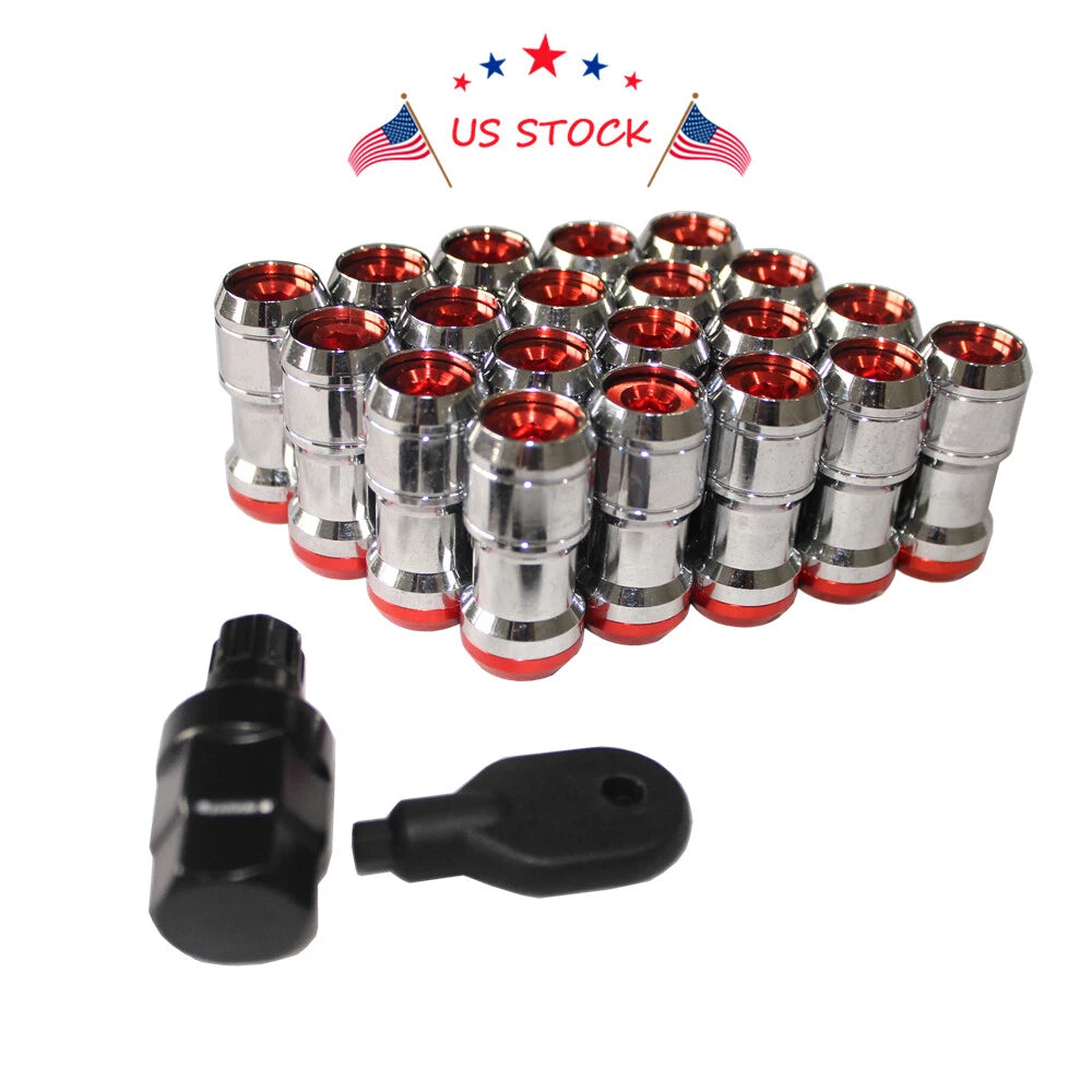 Set of 4 Red Extended Dust Cap Steel Lug Nuts for Tuner Wheels (M12x1.5)