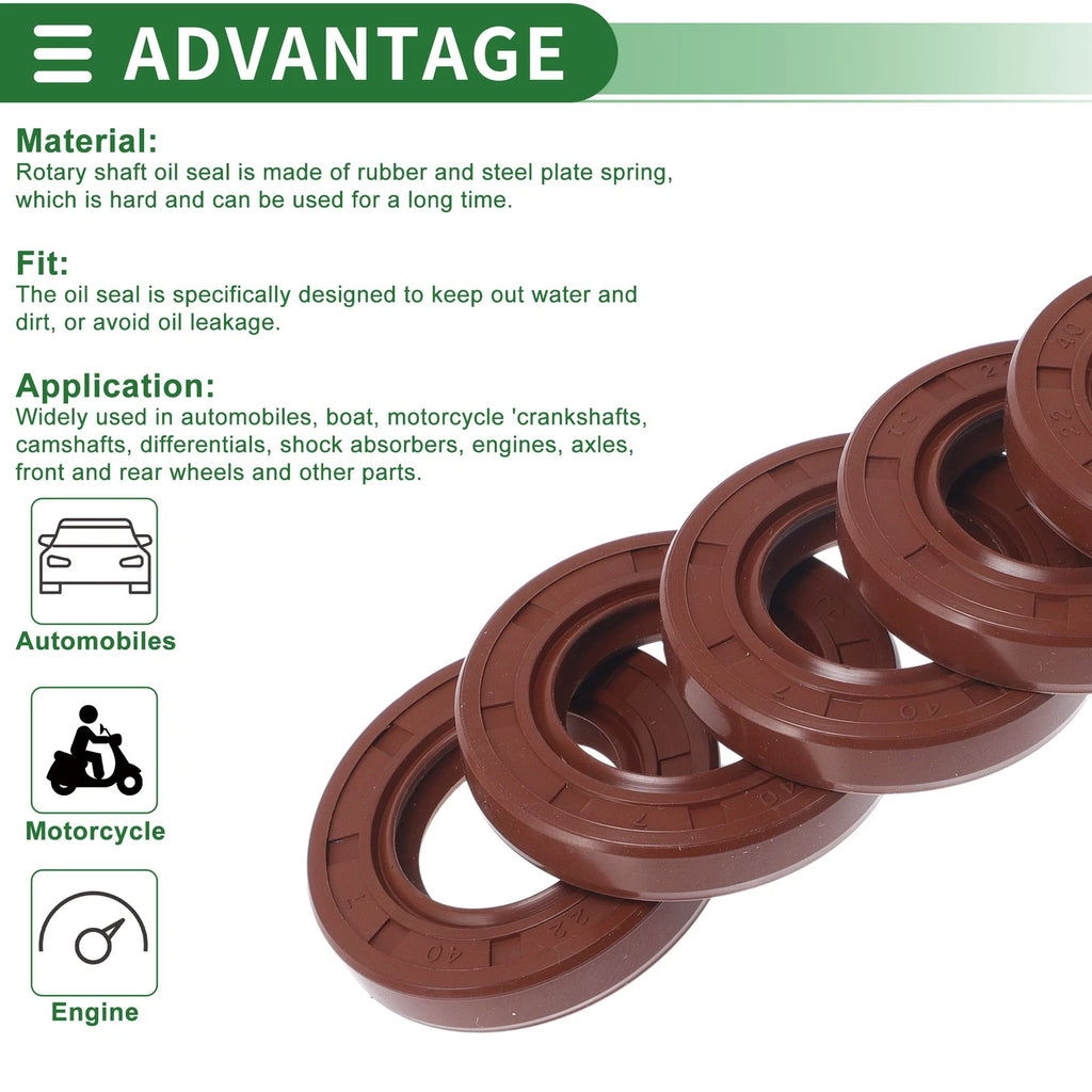 Set of 5 Oil Seal Rotary Shaft Seal FKM Rubber 22x40x7mm