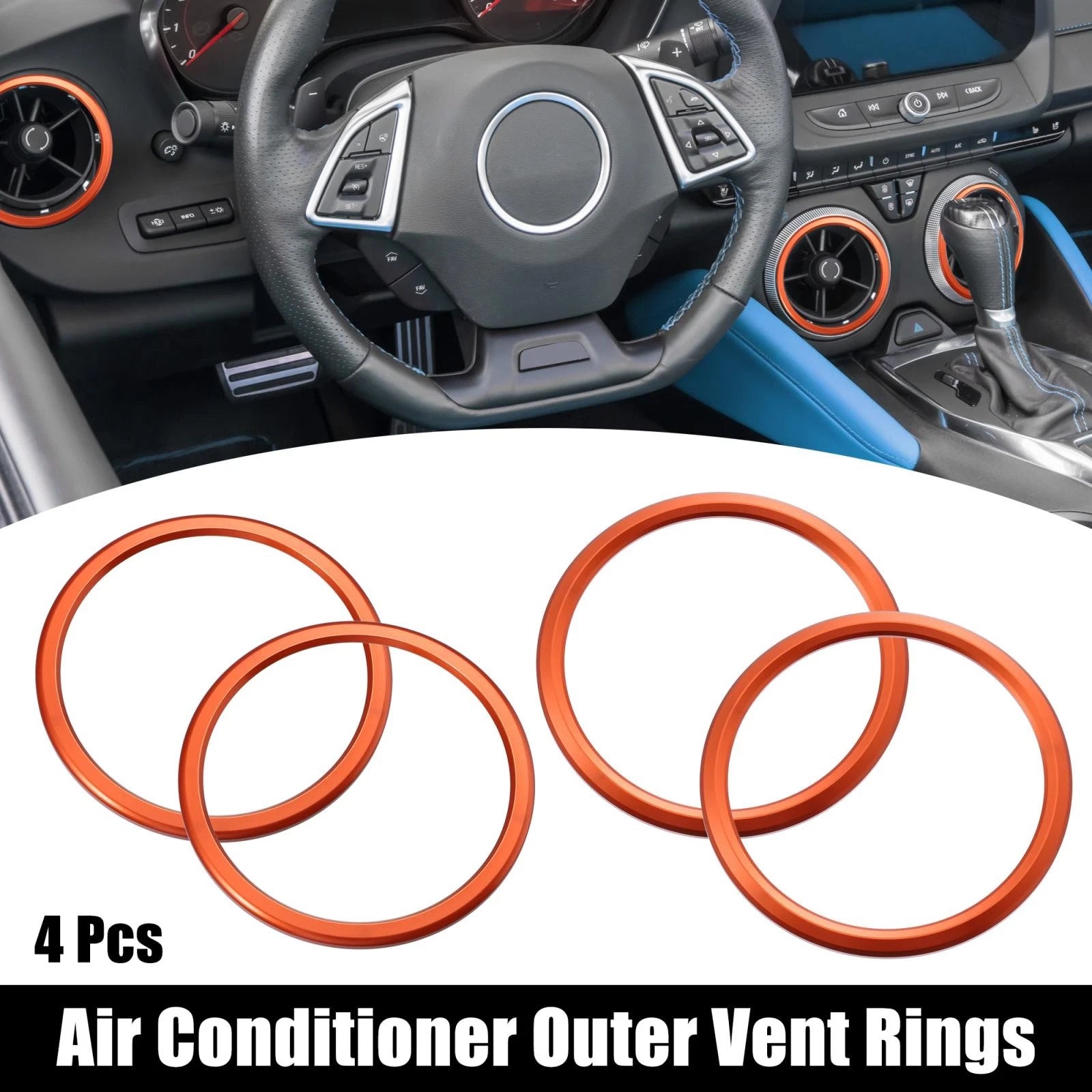 Set of 4 AC Outer Vent Ring Trim Covers for Chevrolet Camaro (2016–2020) Orange