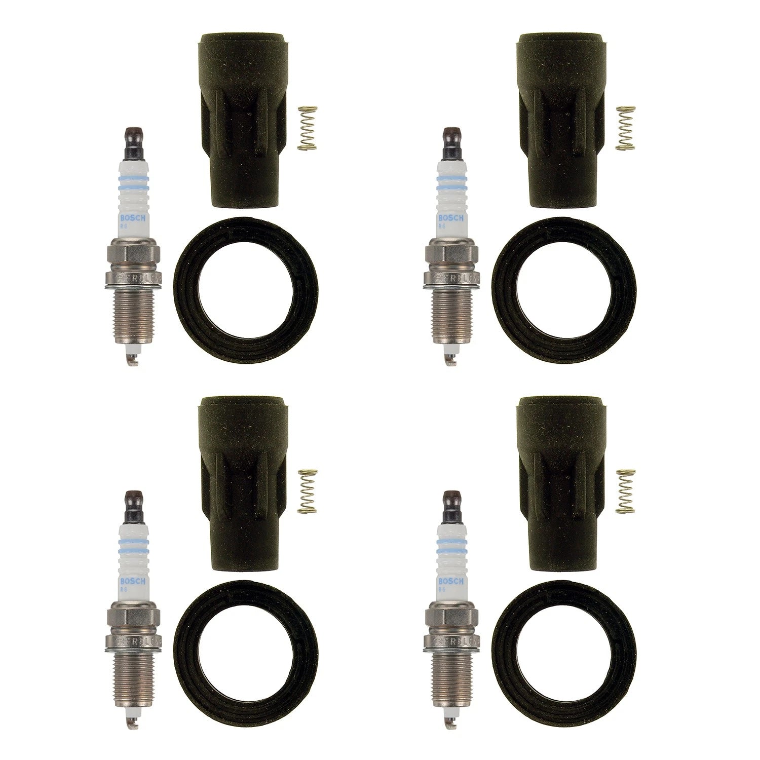 Set of 4 Bosch Nickel Spark Plugs & NGK Ignition Coil Boots for Avenger Sebring (L4)