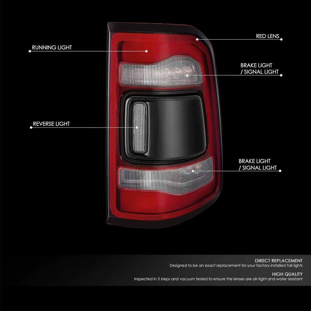 Chrome Red LED Tail Light Assembly for Ram 1500 (2019–2024)