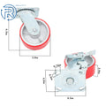 Set of 4 PU Casters 5" with Side Brakes 3200lbs Capacity
