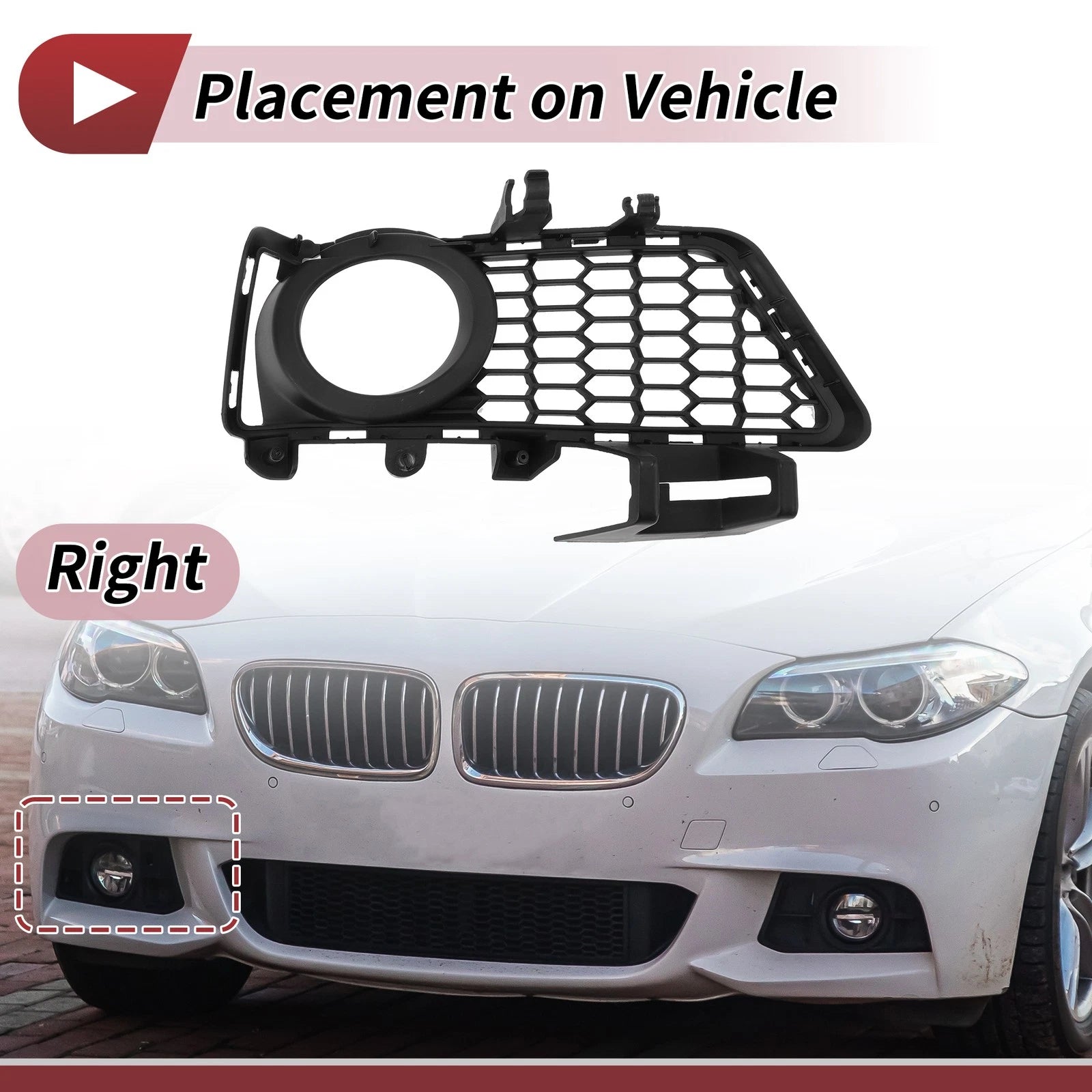 1 Pc Fog Light Grill for BMW 3 Series (2012) No. 51118054156 Black