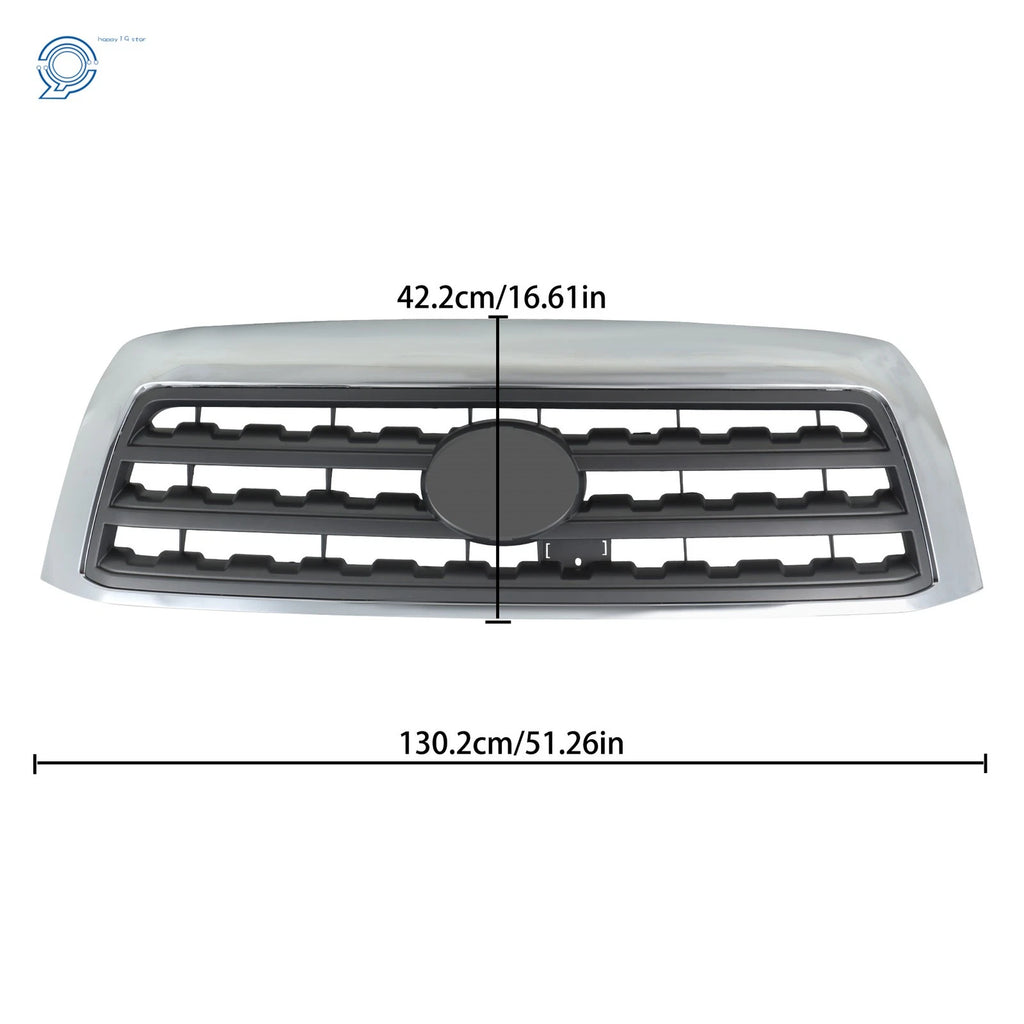 Chrome Shell + Gray Insert Front Bumper Upper Grille for Toyota Sequoia (2008–2016)