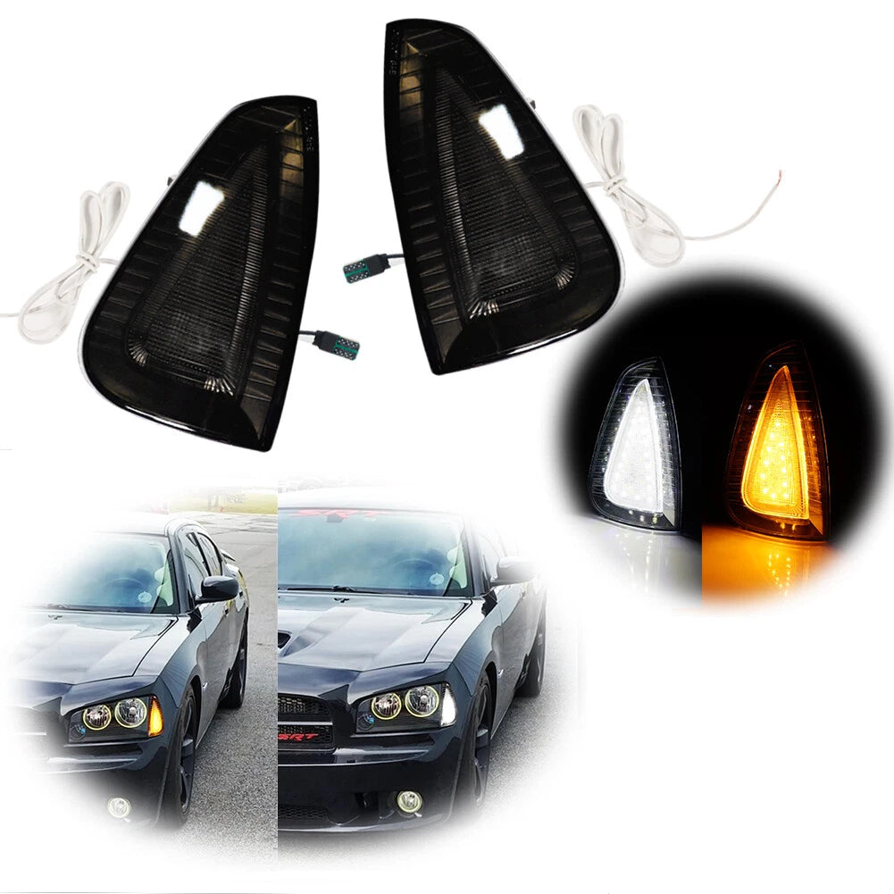 Smoked Lens Amber LED Front Corner Side Marker Lights for Dodge Charger (2006–2010)