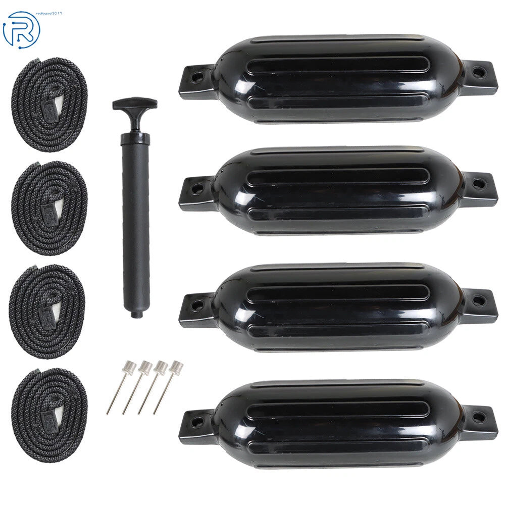 Set of 4 Ribbed Vinyl Boat Fender Bumpers 6.5" X 23" Dock Shield