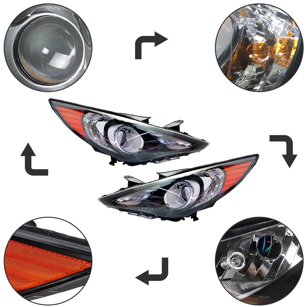 Headlight Assembly Set for Hyundai Sonata (2011–2014) Left & Right