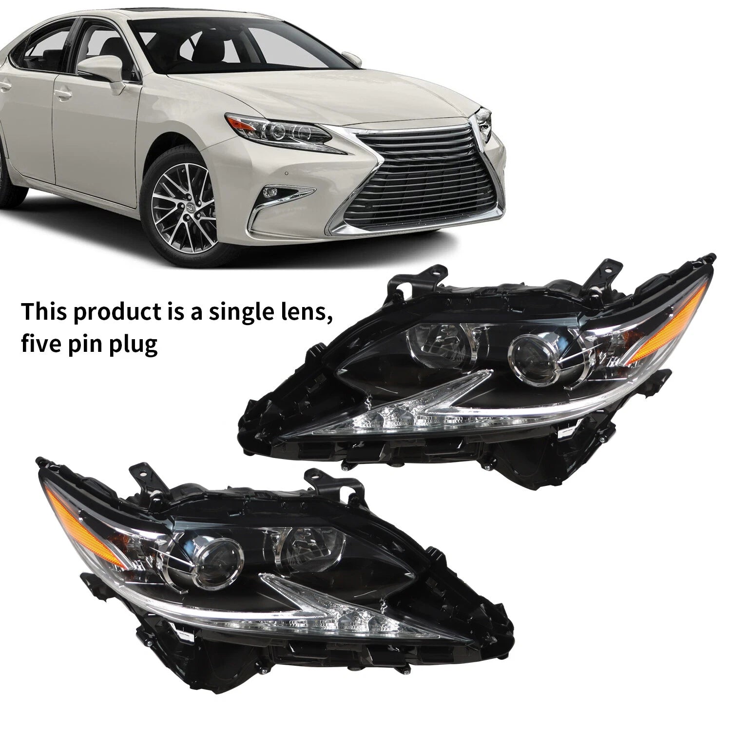 Left & Right Headlight for Lexus ES350 ES300H (2016–2018) Halogen LED DRL Projector