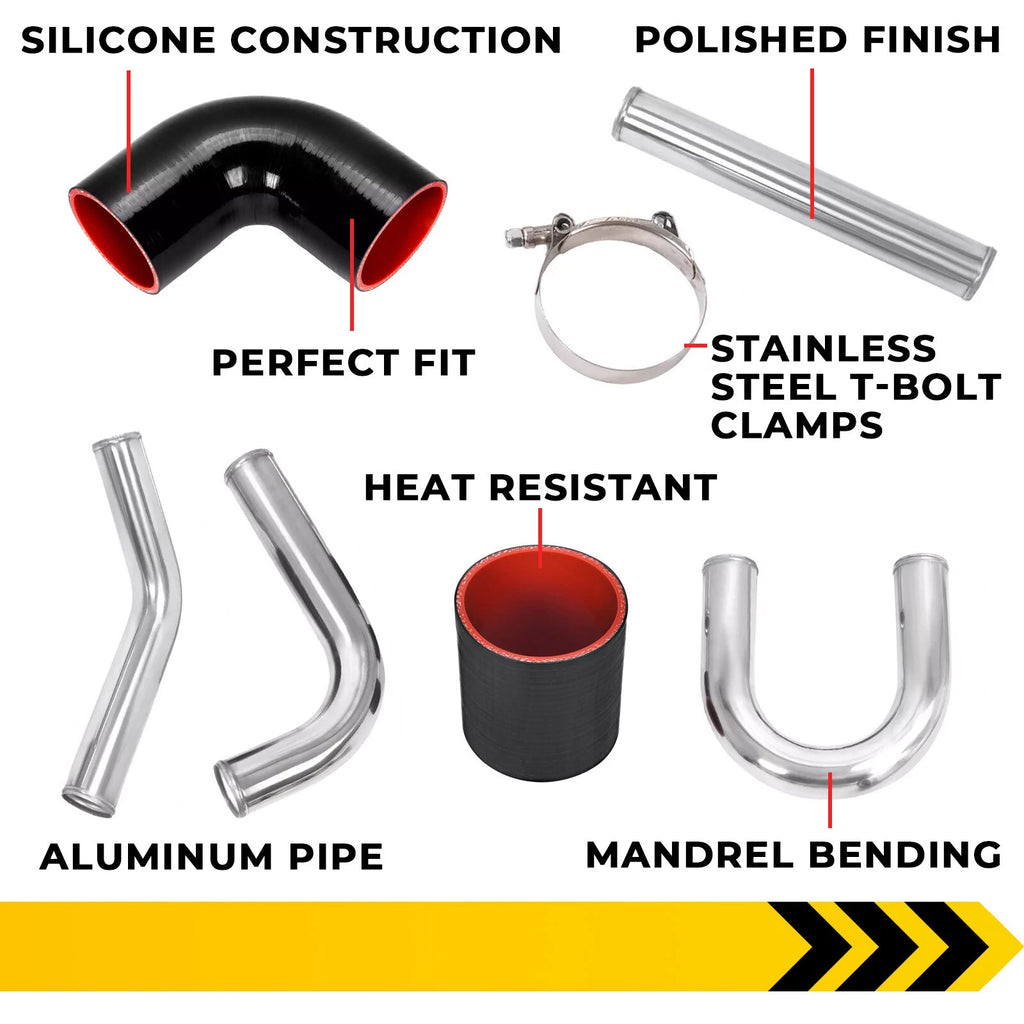 2.5" Universal Aluminum Turbo Intercooler Piping Kit + Elbow Hose + Clamps