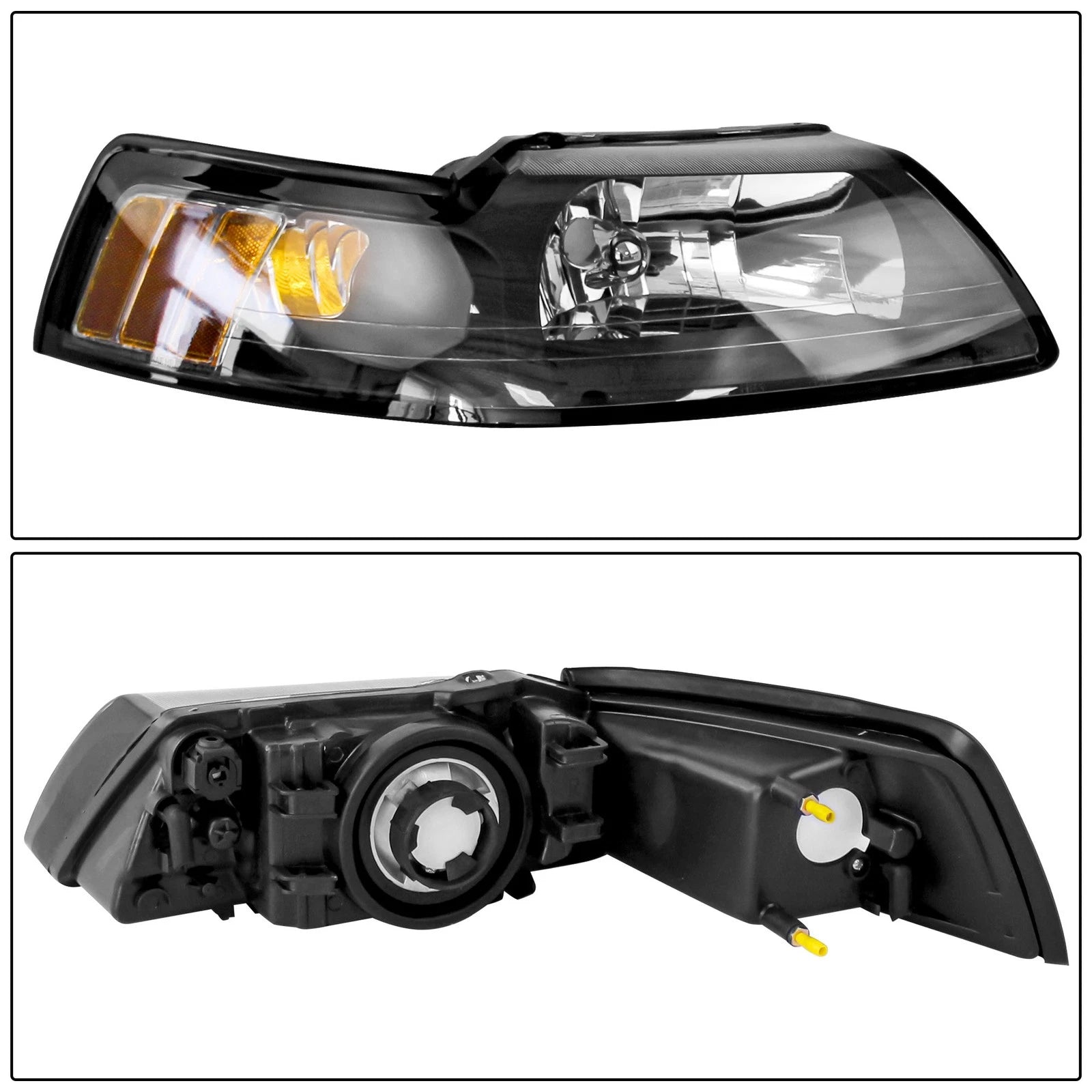 Set of 2 Black Headlights for Ford Mustang (1999-2004)