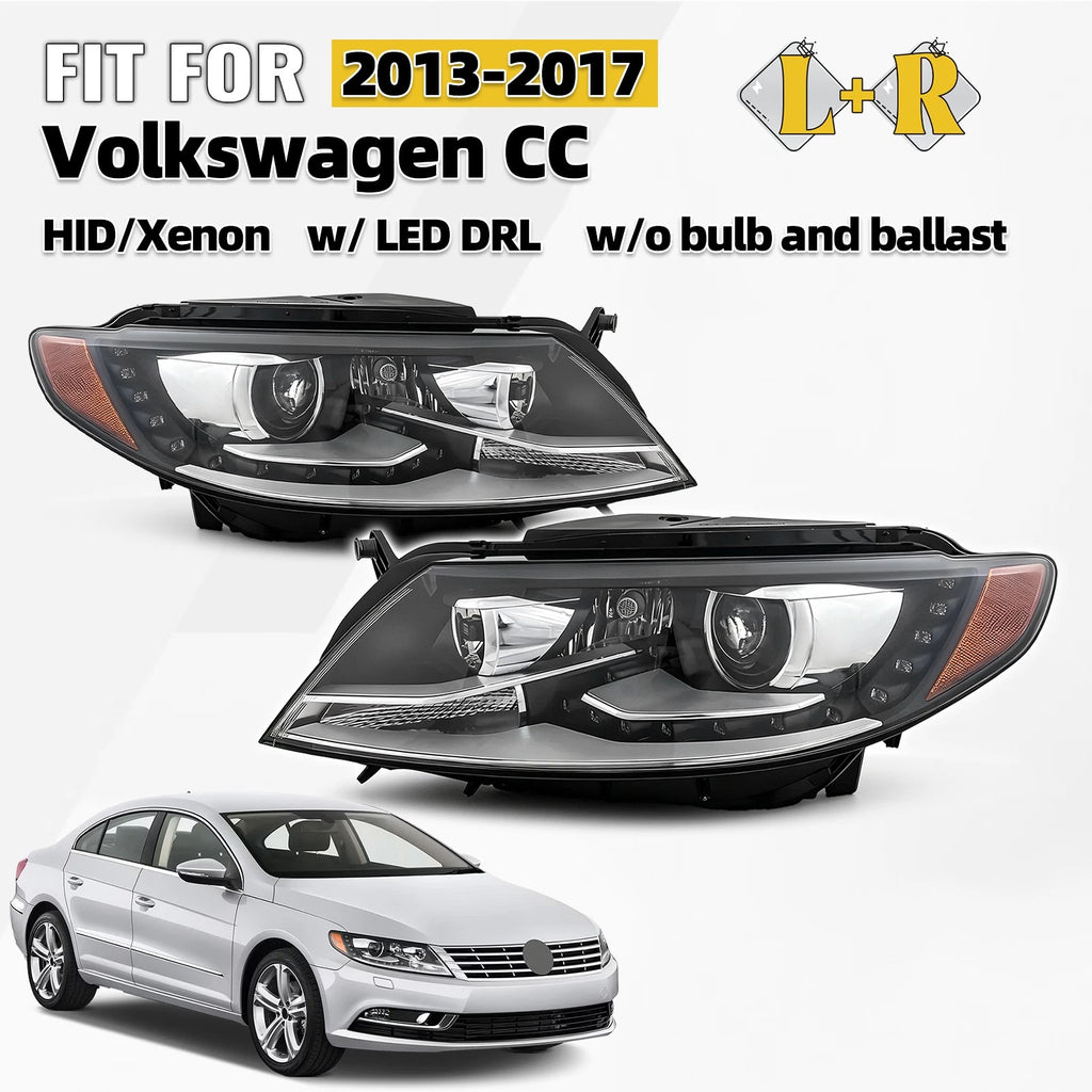 HID Xenon Headlight with LED DRL Left + Right Pair for Volkswagen CC (2013–2017)