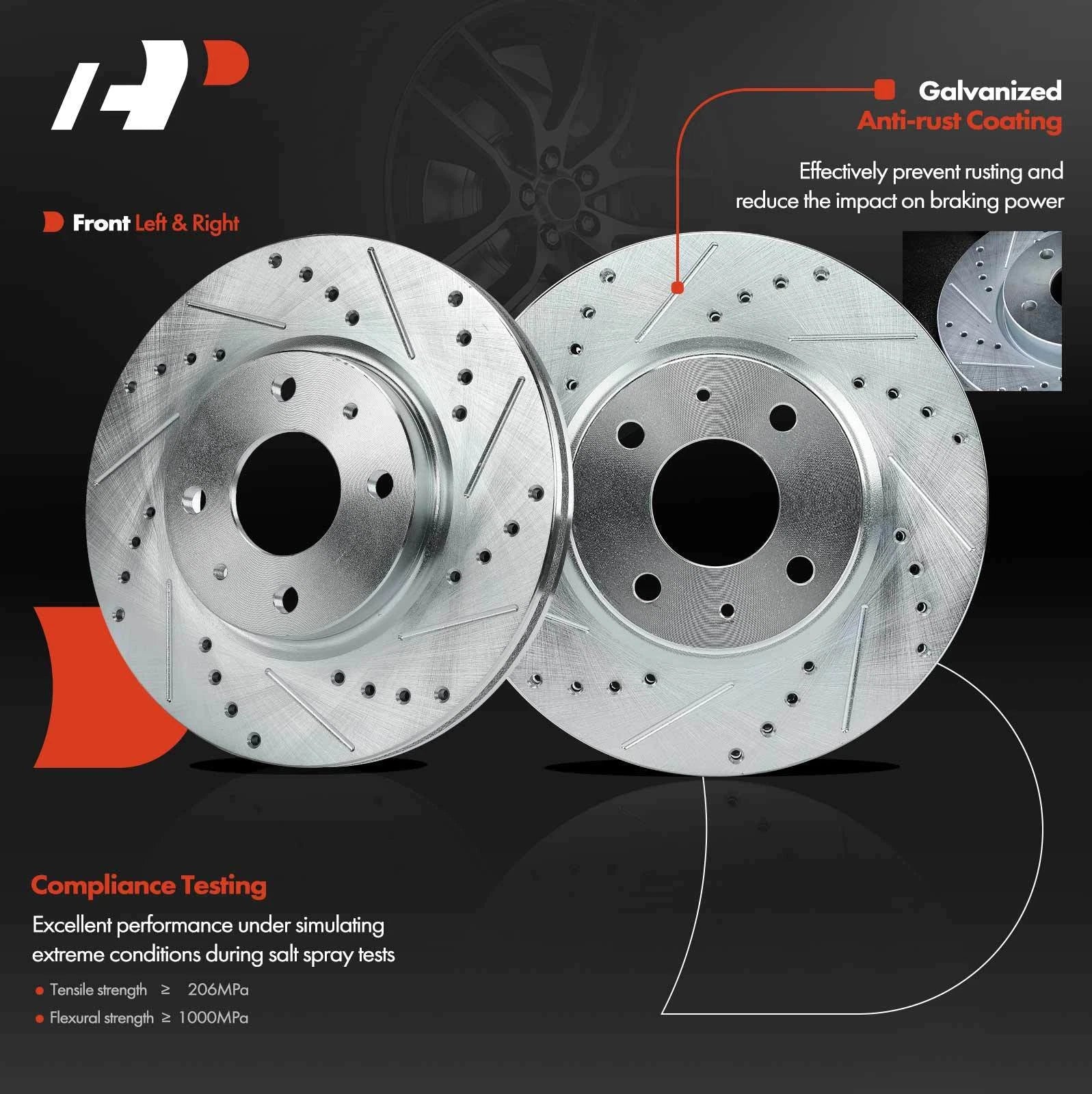Set of 6 Drilled Brake Rotors & Pads for Ford Focus (2008–2011)