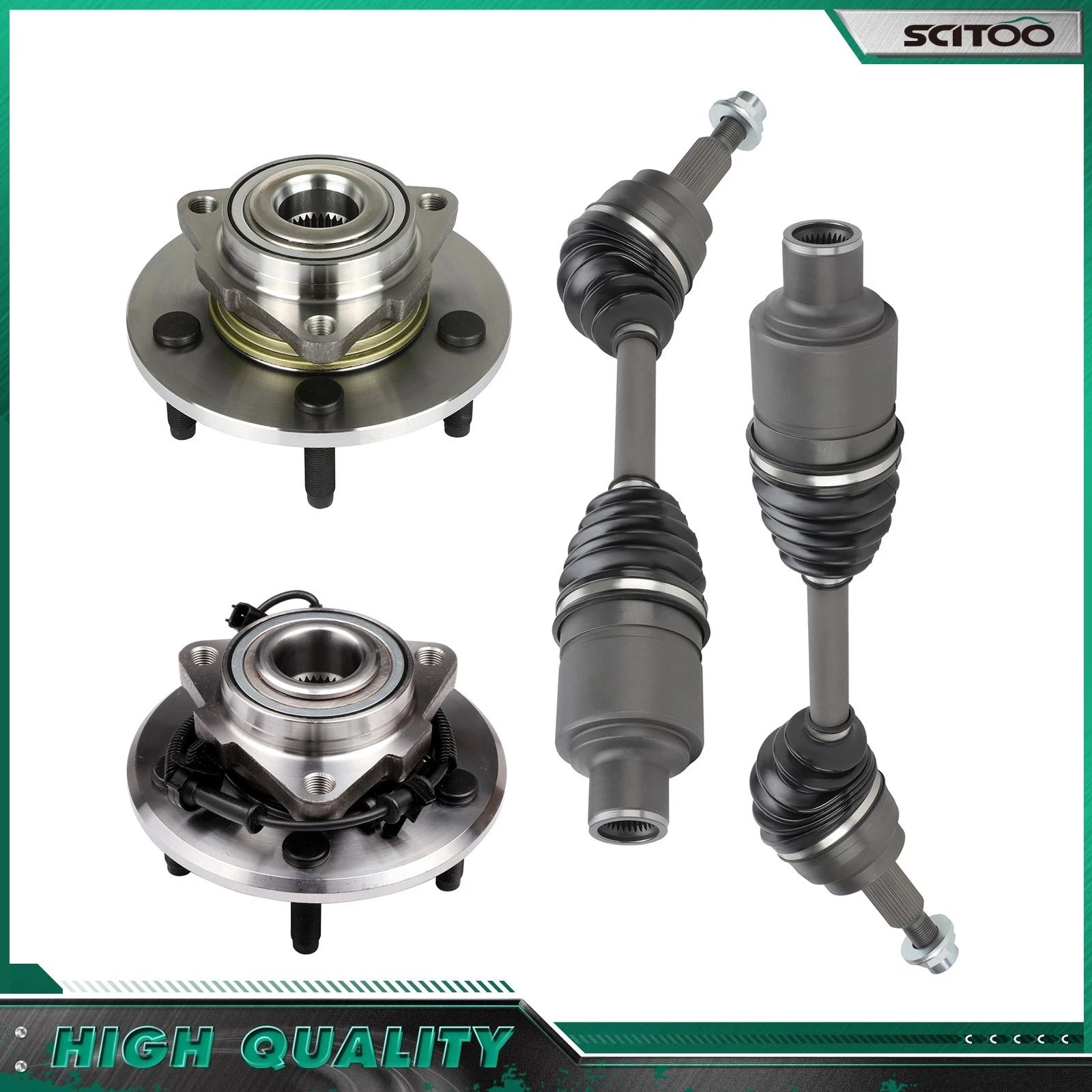 Set of 2 Front CV Axle Shaft + Wheel Hub Bearing for Dodge Ram 1500 (2006–2008)