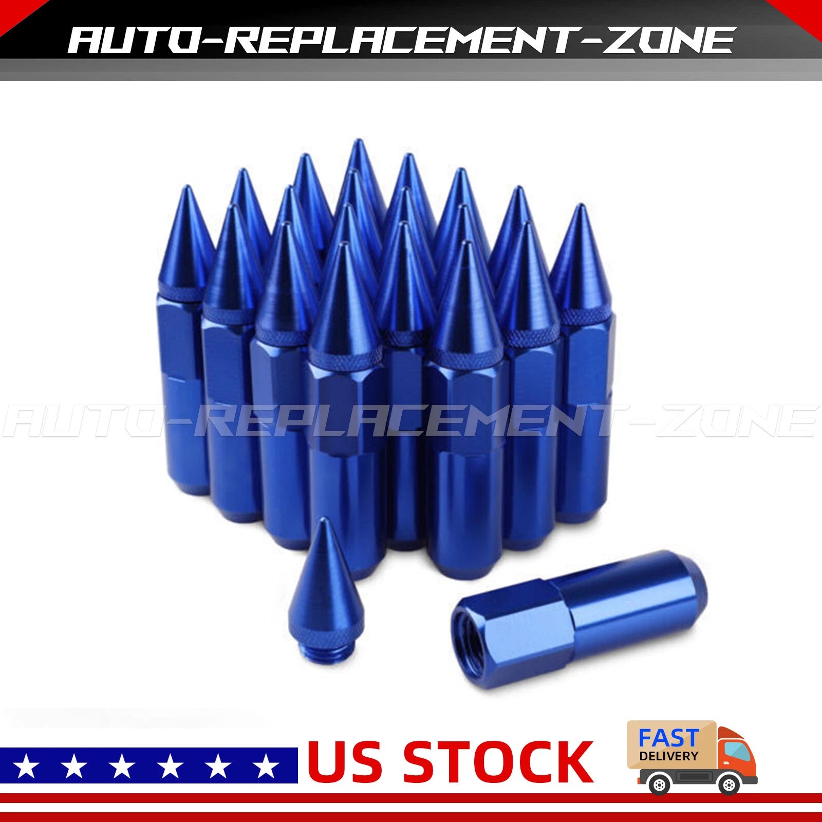 20pcs Spiked Racing Wheel Lug Nuts M12 x 1.5mm 60mm Arrow Style Blue