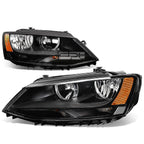 Pair of Black Housing Amber Corner Headlights for VW Jetta Mk6 (2011–2018)