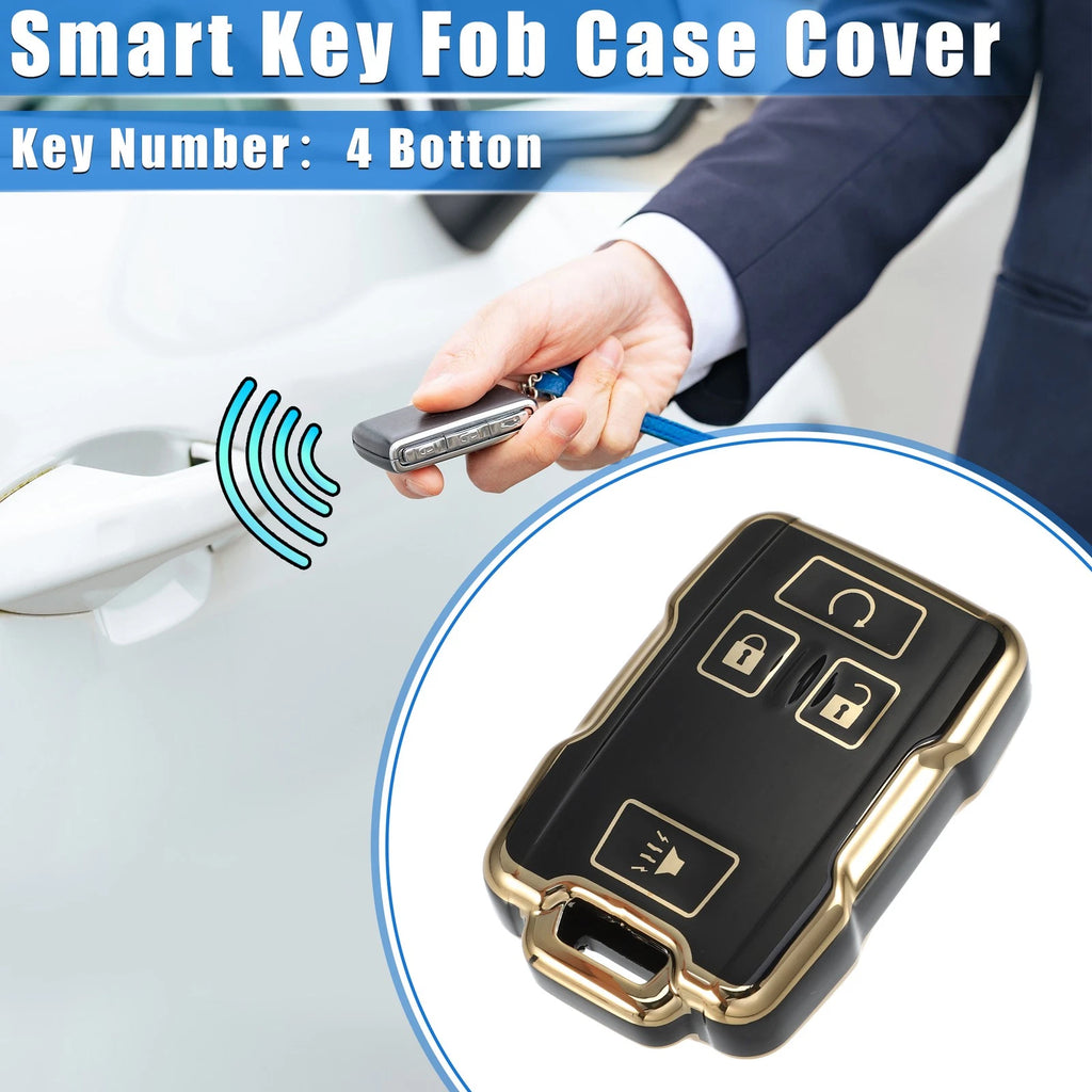 Set of 4 Key Fob Covers for Chevy Suburban, GMC (TPU, Black)
