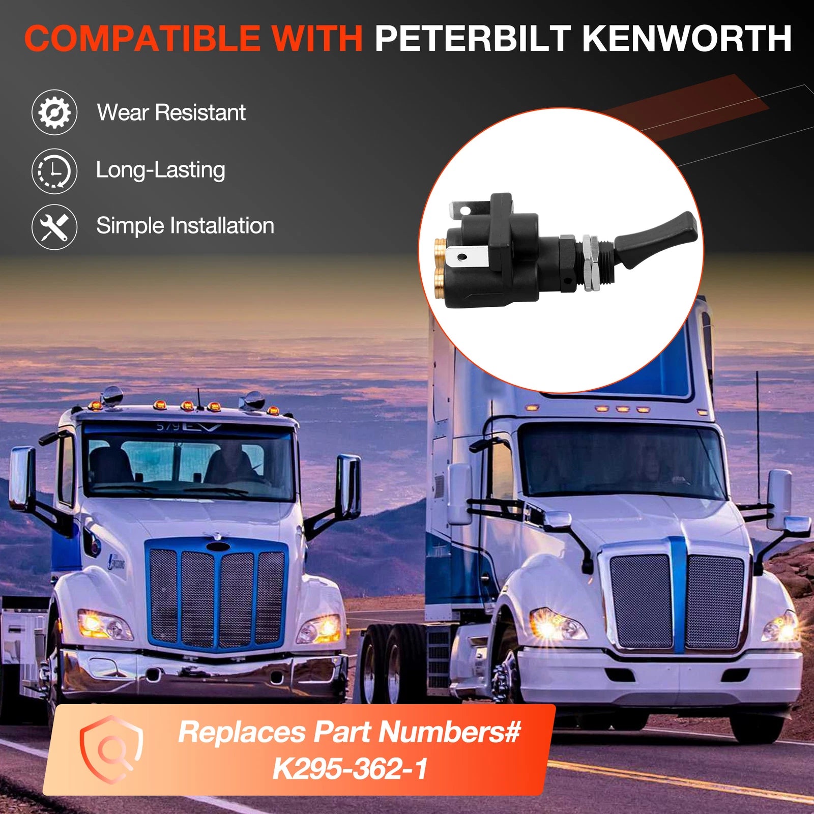 Air Electric Toggle Valve Paddle Switch for Peterbilt Kenworth (K295-362-1, 918309)