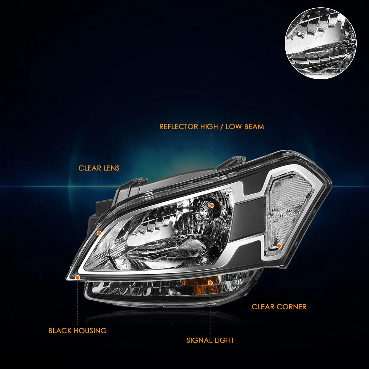Headlight Lamp Assembly for Kia Soul (2010–2011) Black Housing Clear Corner