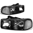 Set of 2 Black Housing Clear Corner Headlight Lamps for GMC Sierra 1500 Yukon (1999–2007)