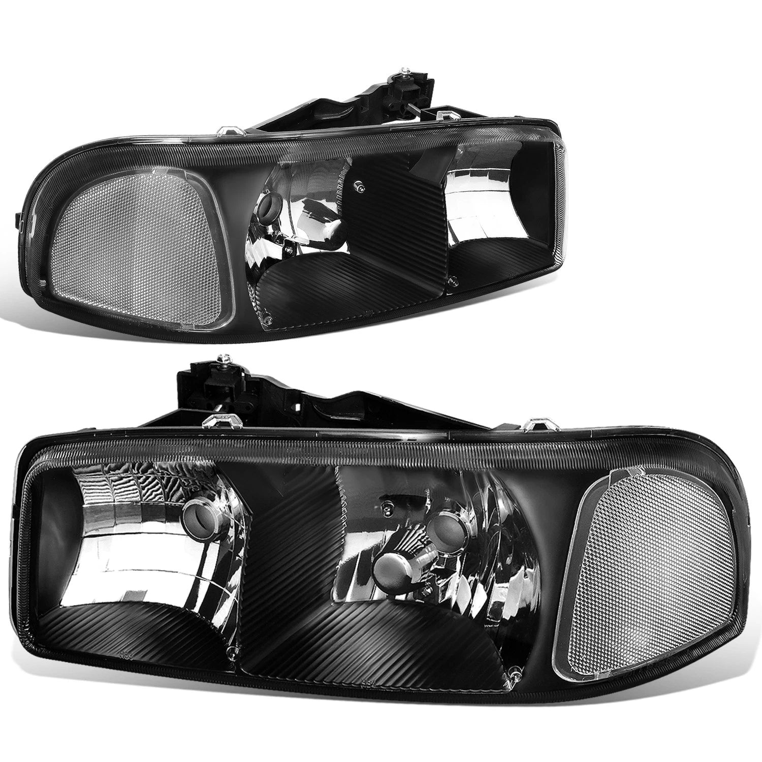 Set of 2 Black Housing Clear Corner Headlight Lamps for GMC Sierra 1500 Yukon (1999–2007)