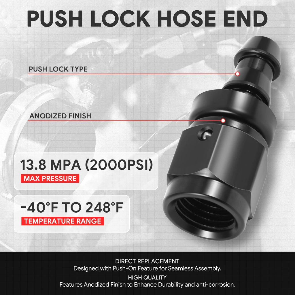 4AN to 1/4" Barb T6061 Straight Push Lock Hose End Fittings (Universal)
