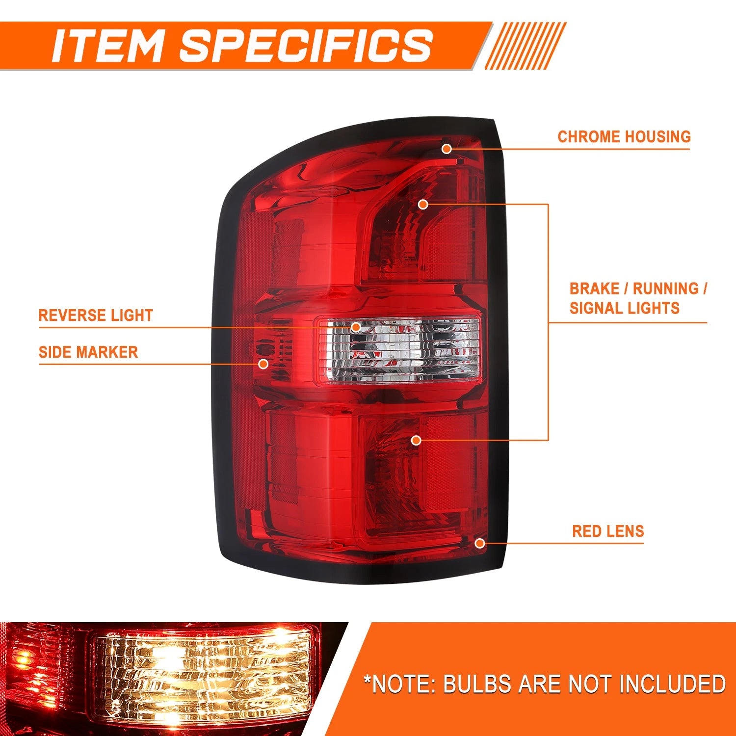 OE Style Chrome Clear Left Side Tail Light Brake Lamp for GMC Sierra 1500 (2014–2015)