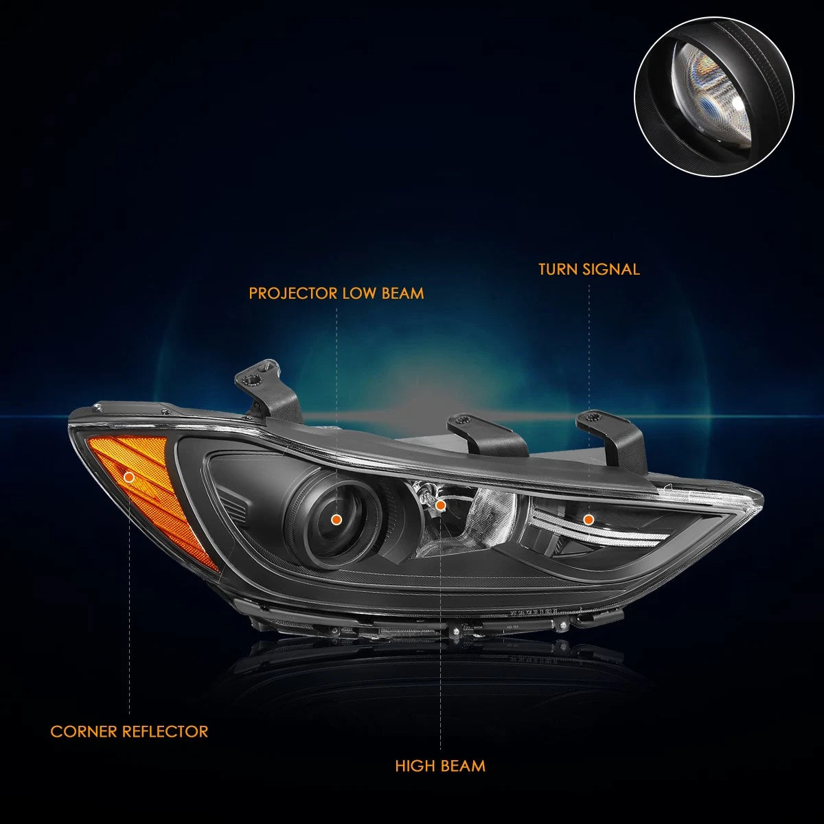 Projector Headlights for Hyundai Elantra (2017–2018) Black Housing Amber Corner