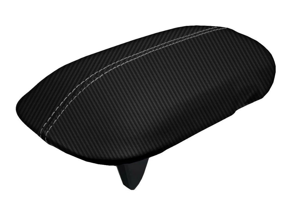 Console Lid Armrest Cover for Ford Mustang (2015–2020) Carbon Fiber Gray Stitch
