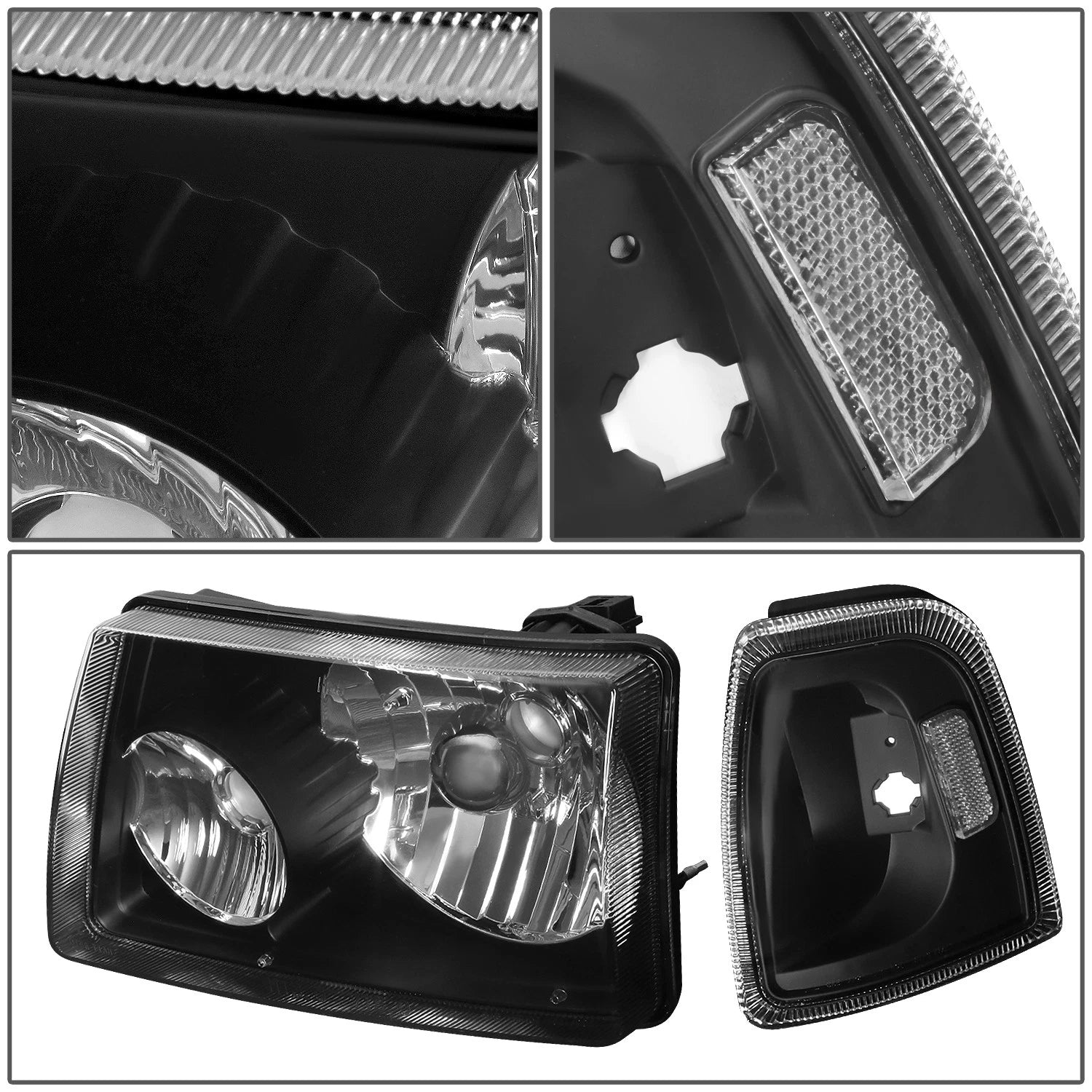 Set of 2 Black Housing Clear Corner Bumper Headlights for Ford Ranger (2001–2011)