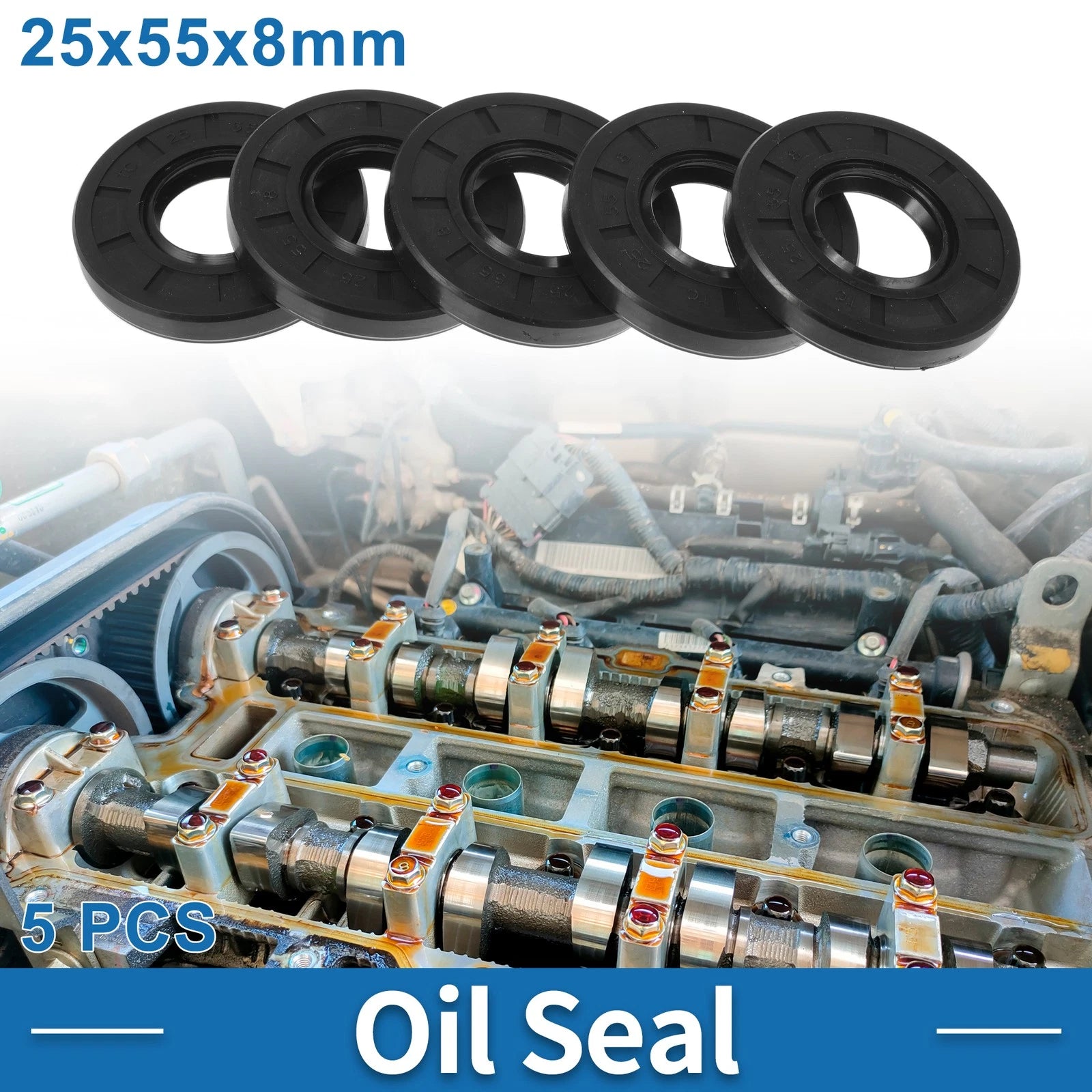 Set of 5 Oil Seal Rotary Shaft Seal Nitrile Rubber 25x55x8mm