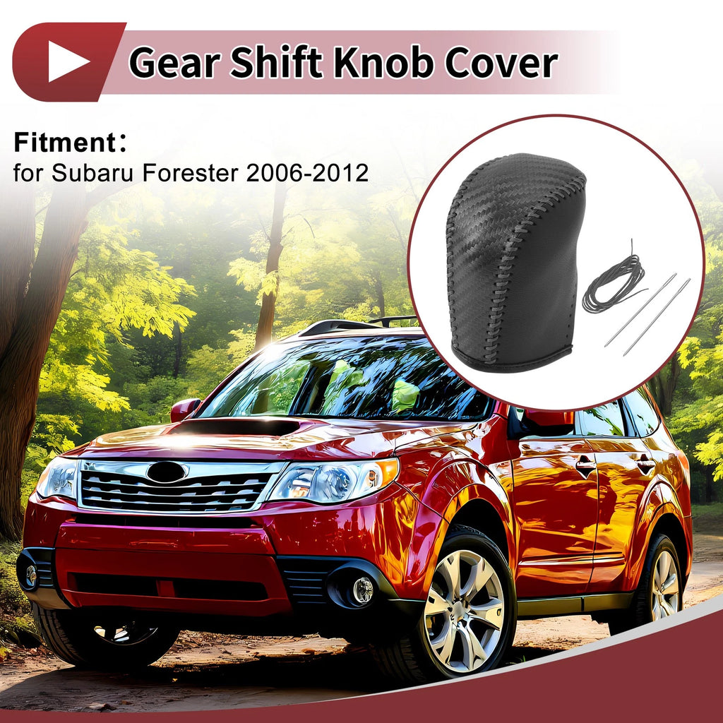 1Pc Gear Shift Knob Cover for Subaru Forester (2006–2012) Black Gray Faux Leather