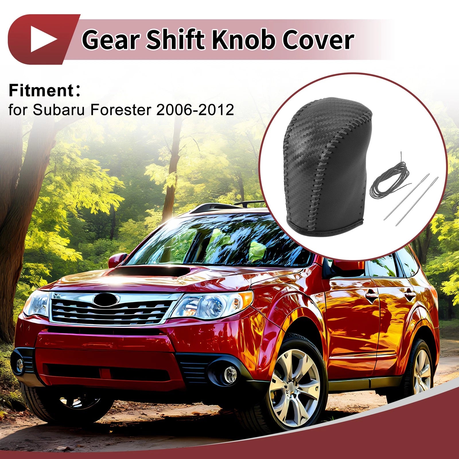 1Pc Gear Shift Knob Cover for Subaru Forester (2006–2012) Black Gray Faux Leather