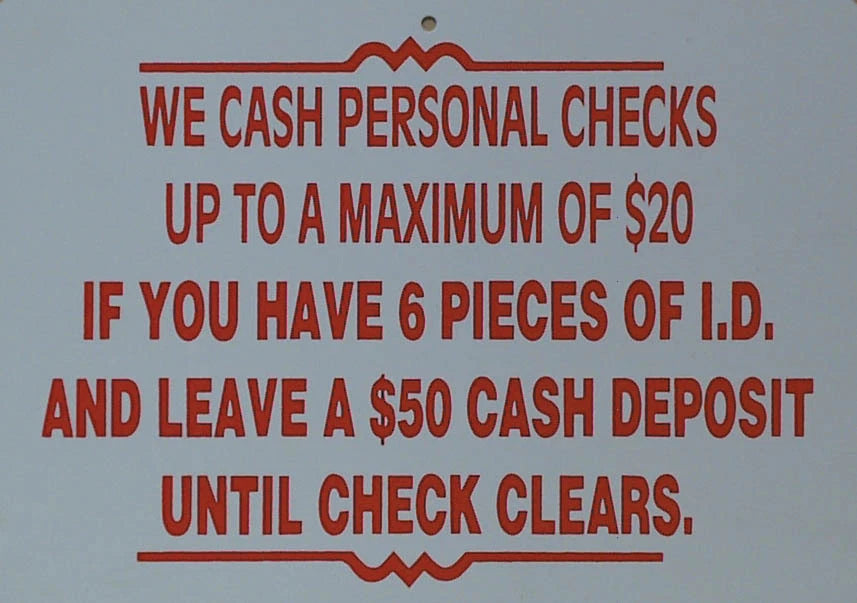 Man Cave Sign - We Cash Personal Checks - Garage Shop Wall Decor