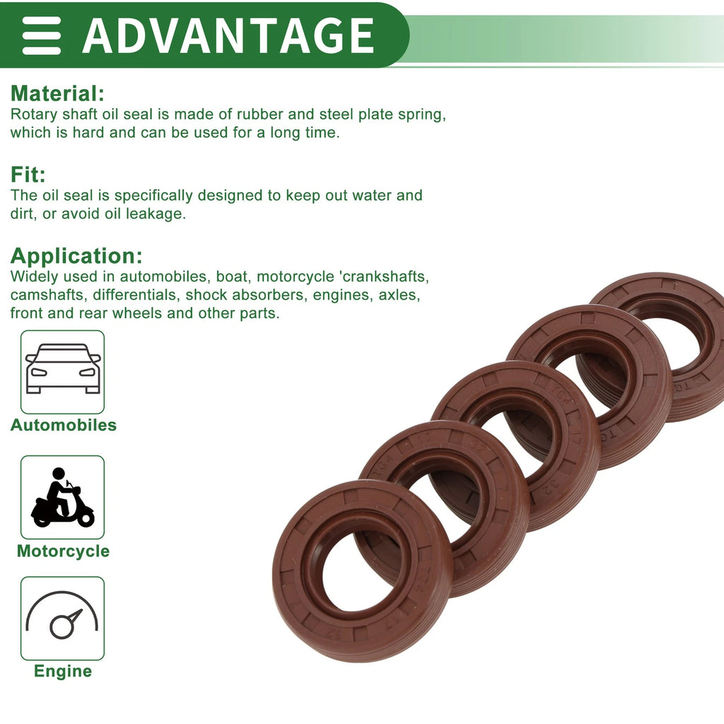 Oil Seal FKM Rubber 17x32x7mm for Various Models (5 Pcs)