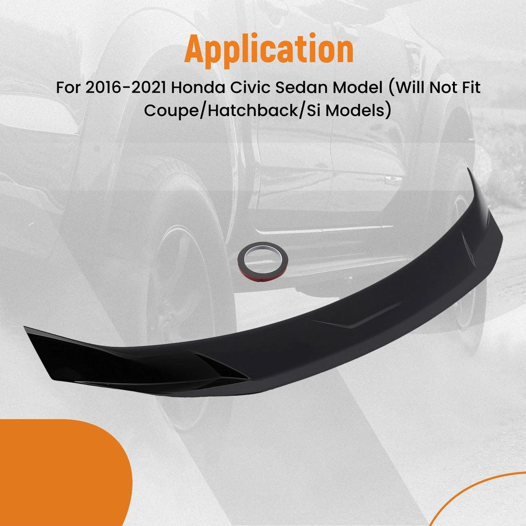 Trunk Spoiler for Honda Civic Sedan (2016-2021) Glossy Black ABS Plastic